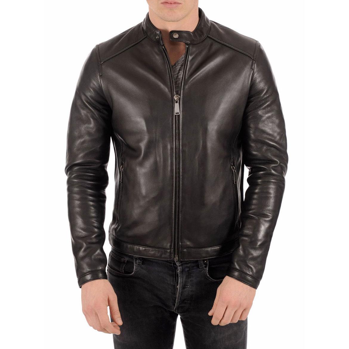 

SkinOutfit Men s Genuine Lambskin Black Leather Jacket Stylish Motorcycle Bomber Biker Outerwear MJ 98 XXXL чорний