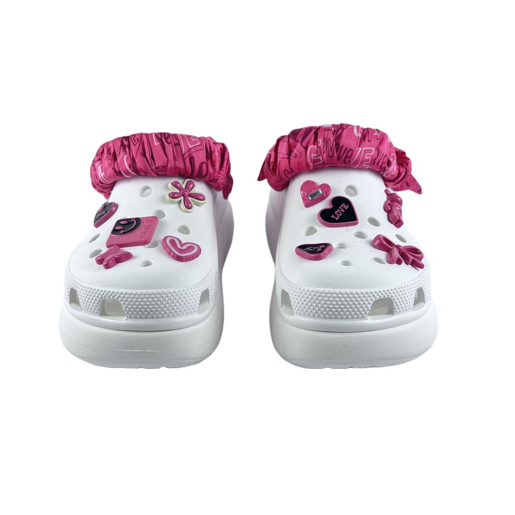 Crocs Crush Clog EVA Whitewash Love Fashion and Versatile Comfortable and Casual Hole Shoes Same for Men and Women White