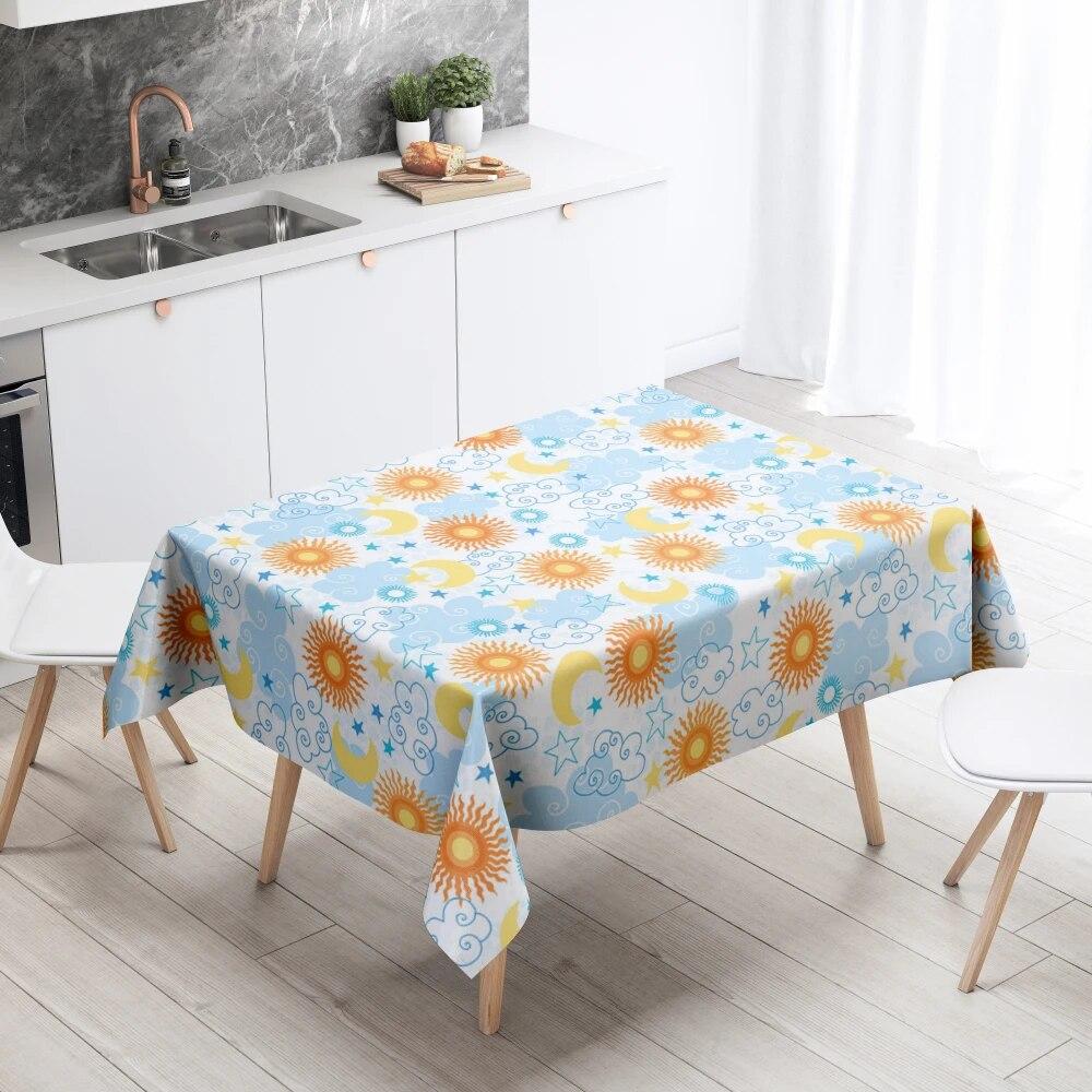 Sun Moon Stars Table Cloth Home Decor Stain Resistant Waterproof  Decoration Rectangular Kitchen Fireplace Countertop