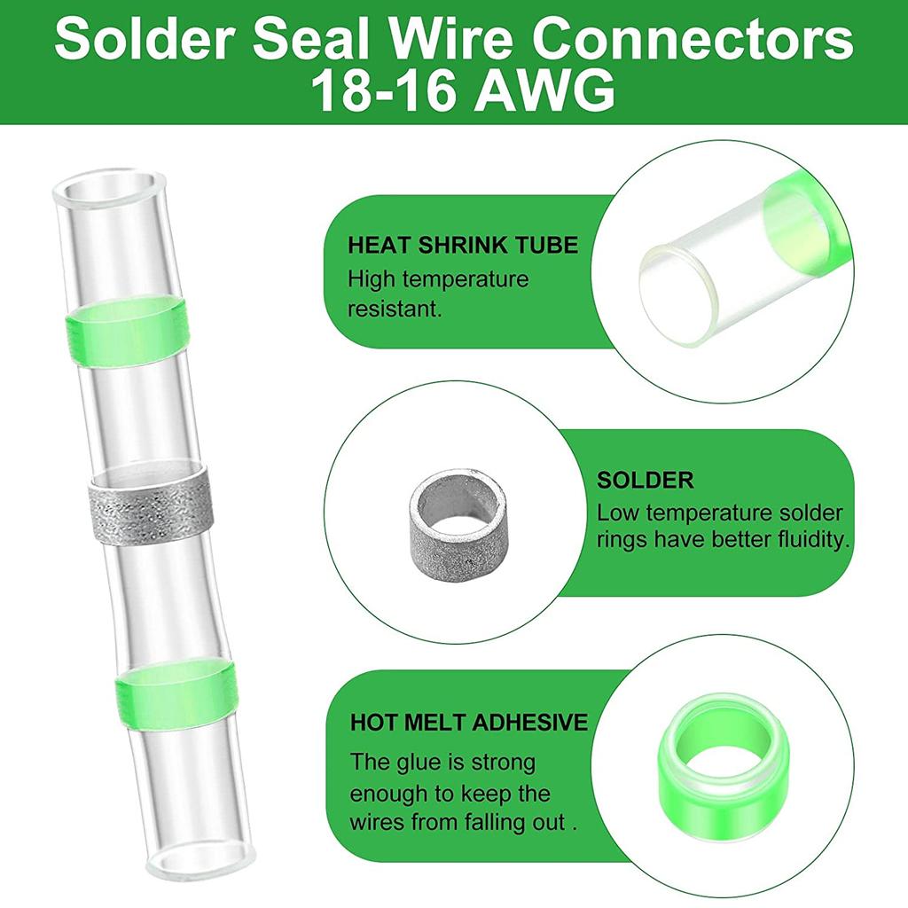 100pcs Waterproof Solder Seal Heat Shrink Butt Wire Connectors Terminals Electrical Copper with a Soldering Sleeve