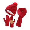 3Pcs/Set Winter Hat Scarf Gloves Set Solid Color Thickened Warm Plush Lining Elastic Brimless Hat Long Scarf Knitting Gloves Set