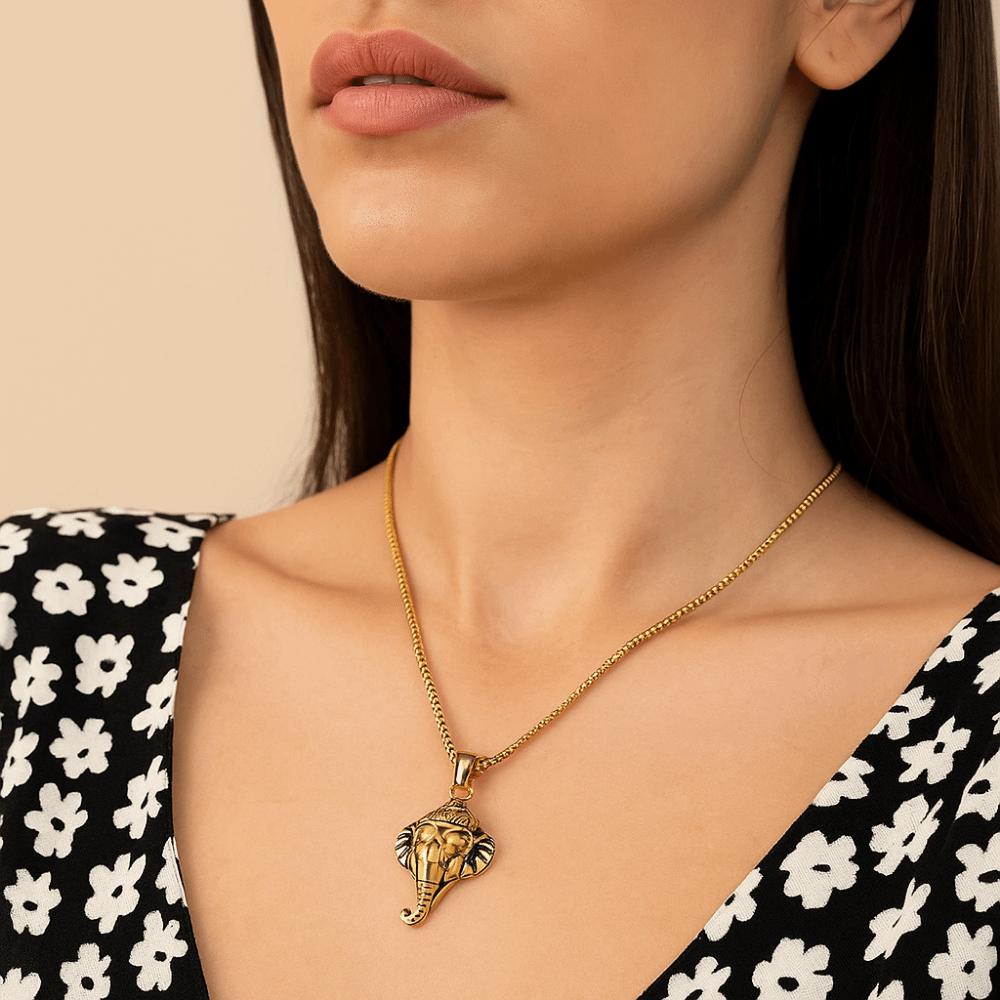 Rock Pendant with Chain Gothic Hip Hop Collarbone Necklace Punk Elephant Necklace  Party Jewelry