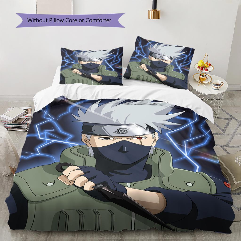 Hatake Kakashi Wzór Naruto Pościel Dekoracja Domu Prezent Urodzinowy (1 * poszwa na kołdrę + 2 * poszewki na poduszki, bez rdzenia)