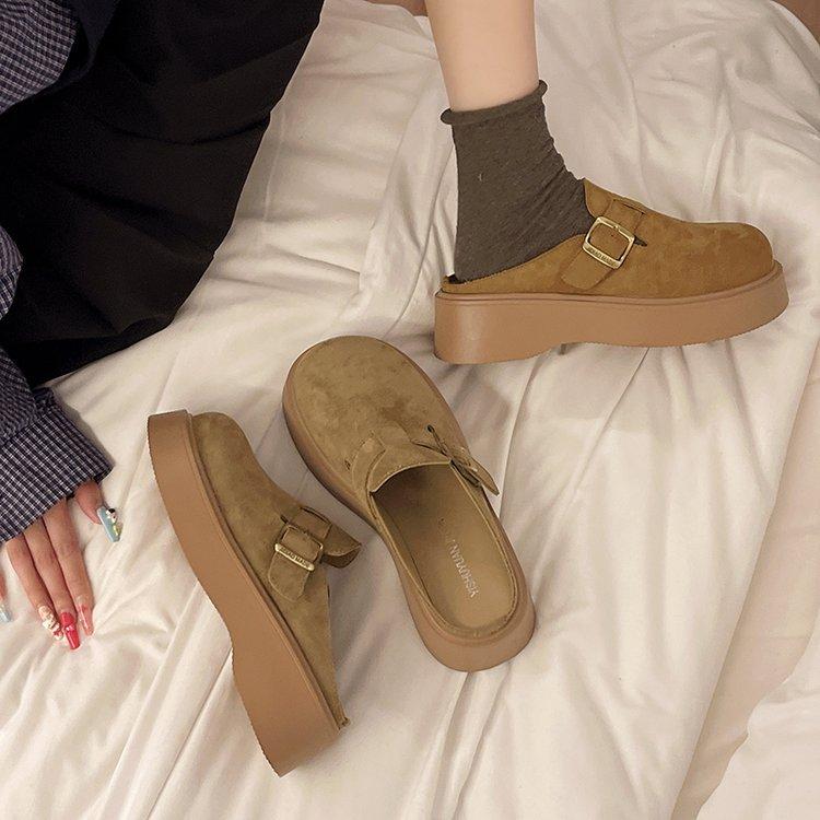 Cataramă de curea cu talpă groasă mărește înălțimea, papuci de casă cu cap de geantă pedală pentru persoanele leneșe, papuci cool versatili de exterior noi de primăvară 2025 pentru femei