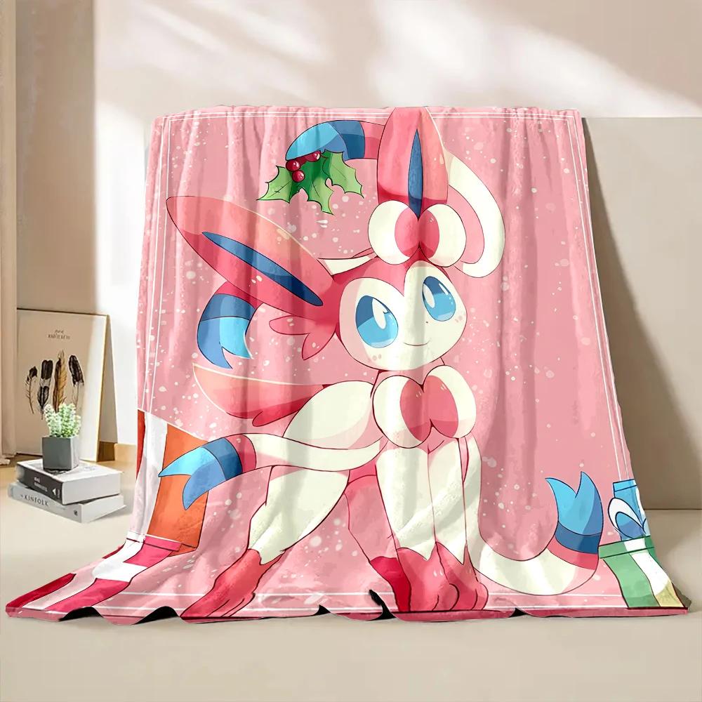 Multiple Sizes Pokemon Cute Sylveon Eevee Flannel Blanket for Home Sofa Office Break Blanket Children Student Kids Luxury Gifts