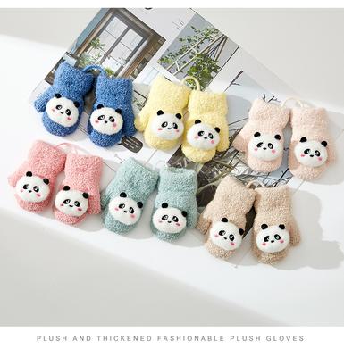 Winterwarme Fingerhandschuhe für Babys und Kleinkinder, Niedlicher Cartoon-Panda mit Plüsch und verdickter Doppelschicht-Halter zum Schutz vor Kälte