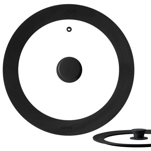 CAROTE Pot Lid, Frying Pan Cover for 24cm, 26cm, and 28cm Pans, Silicone Lid with Glass Lid, Heat Resistant Up To 240C, Stylish and Cute, Space-Savin