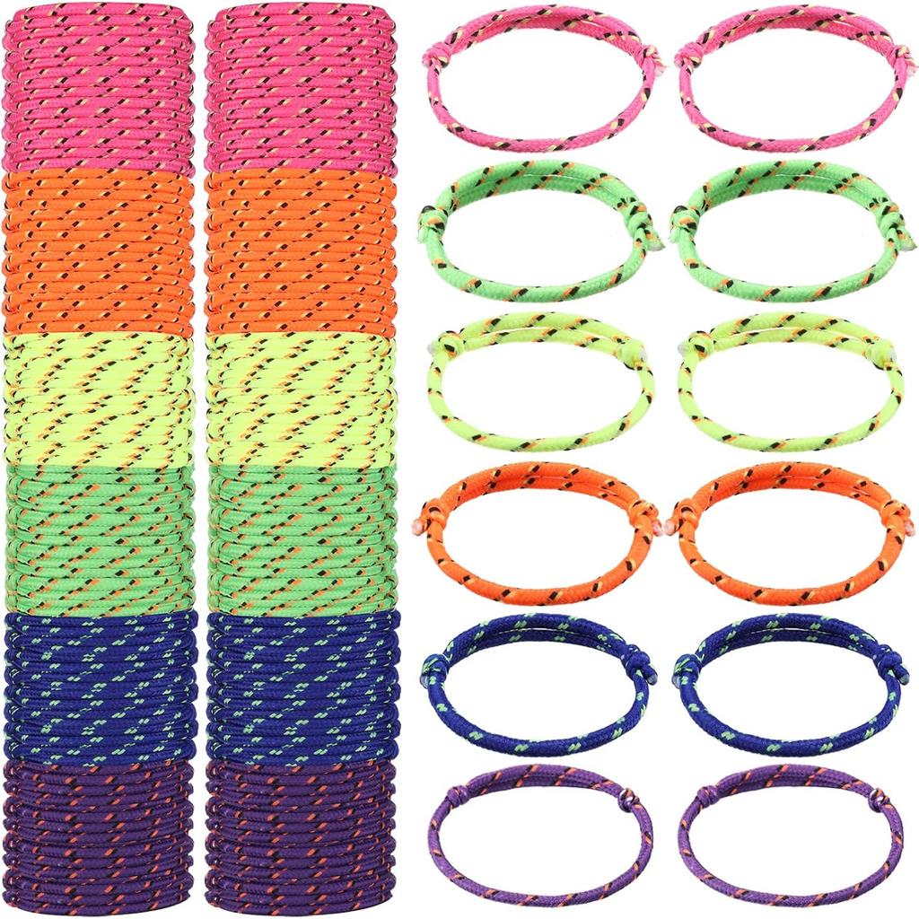 Janinka 432 Pcs Neon Friendship Bracelets Bulk for Kids Adjustable Paracord Bracelets in 6 Assorted Colors Neon Rope Friendship for Girls and Boys