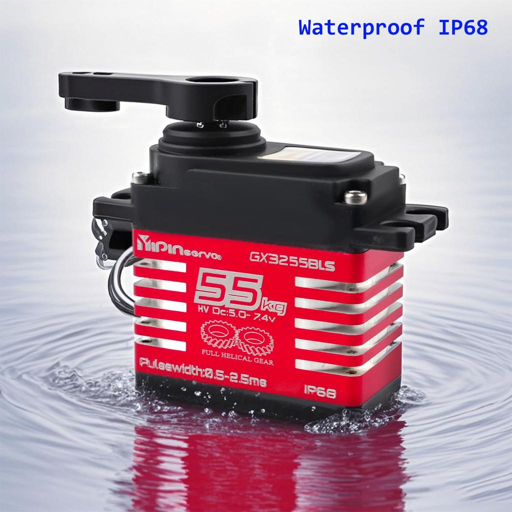 DIYmall GX3255BLS Digital Servo, 7.4V, 55KG High Torque, Full Metal Helical Gear Brushless Motor, IP68, for RC Robotic Cars (180°)