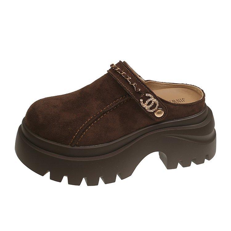 Thick-soled Heightening Bag Head Half Slippers Women's 2025 Autumn New Versatile Muffin Bottom Heightening Small Women's Shoes