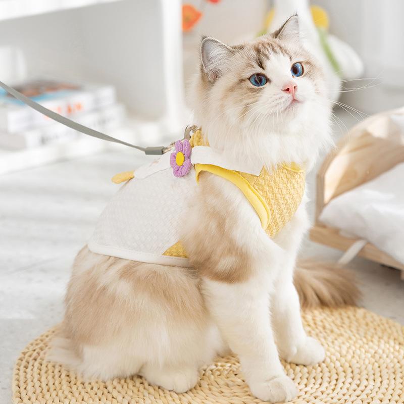 Spring and summer thin cat clothes breathable funny big white goose pocket traction vest dog two feet pet clothing