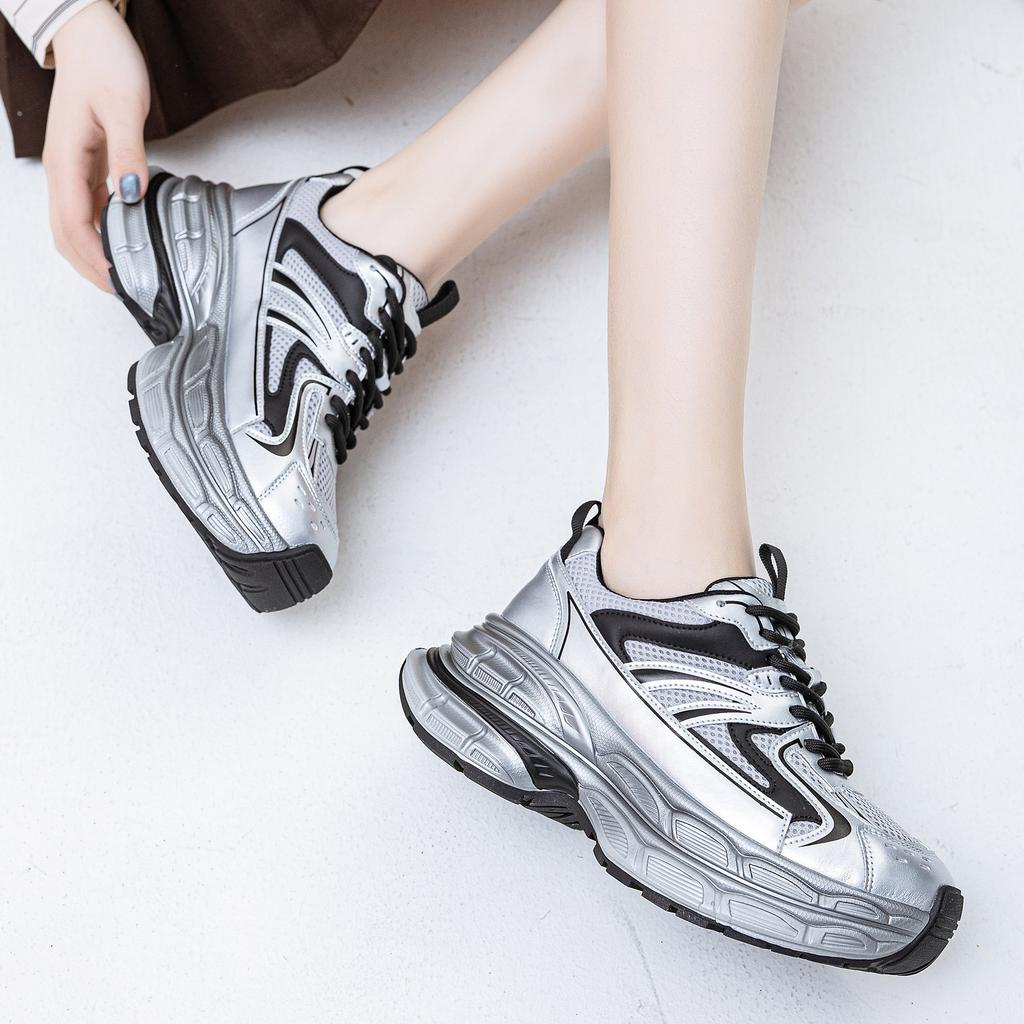 Gu Family's Popular Platform Dad Shoes for Women's 2025 Spring New Versatile Breathable Muffin Shoes Genuine Leather Casual Sports Shoes