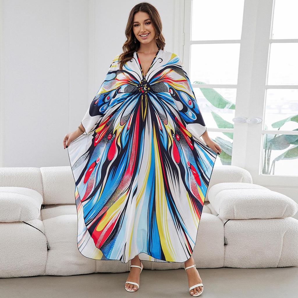 Beach Kaftans for Women Printed Maxi Dresses Cover Ups for Swimwear Summer Vacation Bathing Suits Factory Supply
