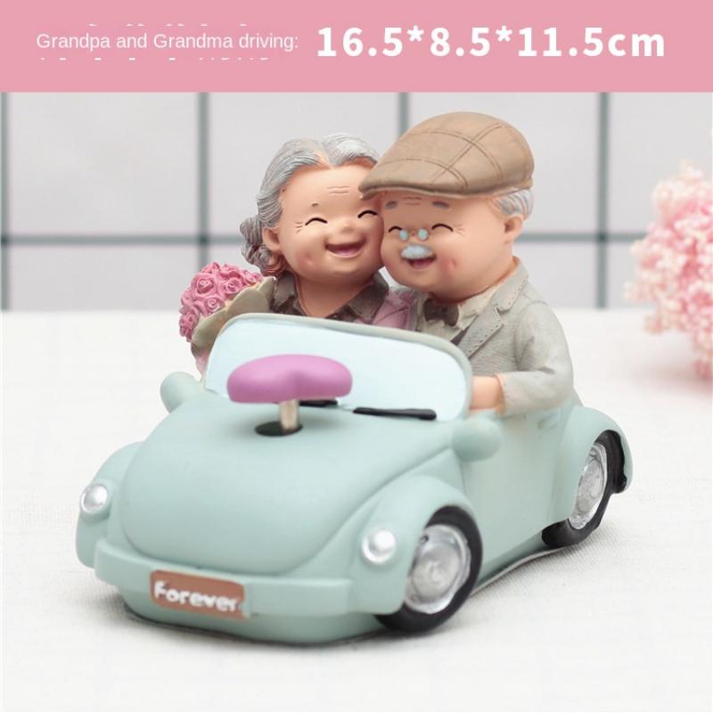 Harpiks Moderne Tegneserie Bestemor og Bestefar Modell Skulptur Kake Kjærester Par Dekorasjon Hjemmedekorasjon Bordplate Statuett Gave