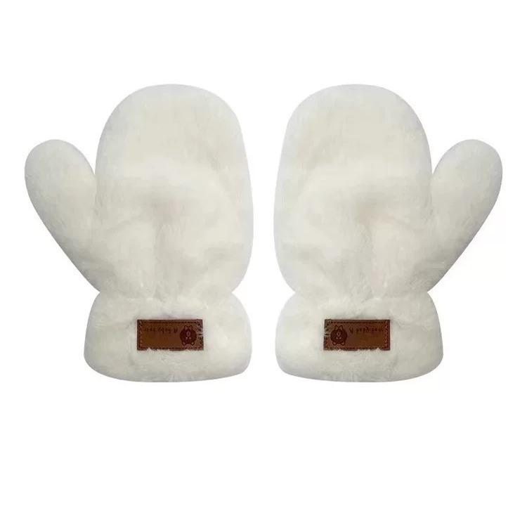 Winter Faux Rabbit Fur Lined Fingerless Gloves - Plush, Warm & Cute for Girls/Students