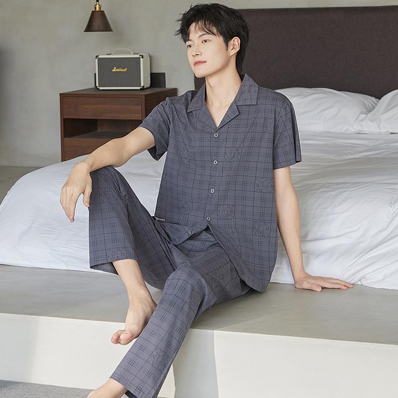 Pajamas Men's Summer Cotton Short Sleeve Pants Set Thin Men's Large Size High-end Fashion Alphabet Homewear