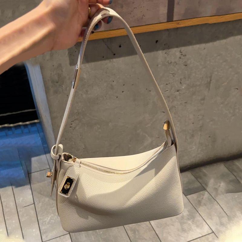 

White Genuine Leather Hobo Bag for Women 2025 New Arrival Light Luxury Minority Classy Sentong Qin Satchel Shoulder Underarm Bag Beige White