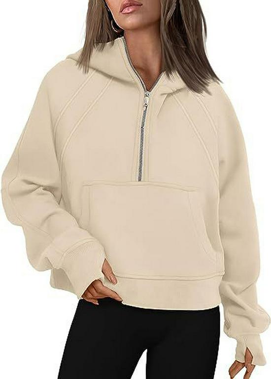 2023 Autumn/Winter Casual Sports Half-Zip Hooded Fleece-Lined Sweatshirt