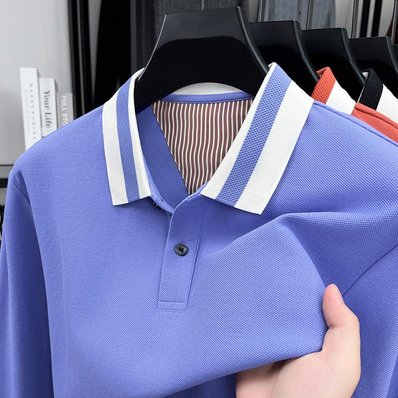 95Baumwolle Premium Langarm Polohemd Herren Luxus Modemarke Color Blocking Streifen Reverskragen Herbst Koreanisch Casual T-Shirt