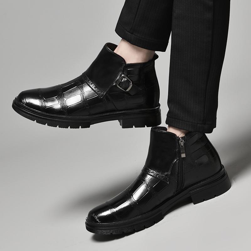 2024 Mens Black Boots Luxury Brand Dress Office for Men Ankle Boots Leather British Style Male Side Zipper Men's Shoes