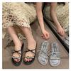 Rhinestone premium French small sandals one-word drag 2025 new summer wear fairy style bow slippers girl