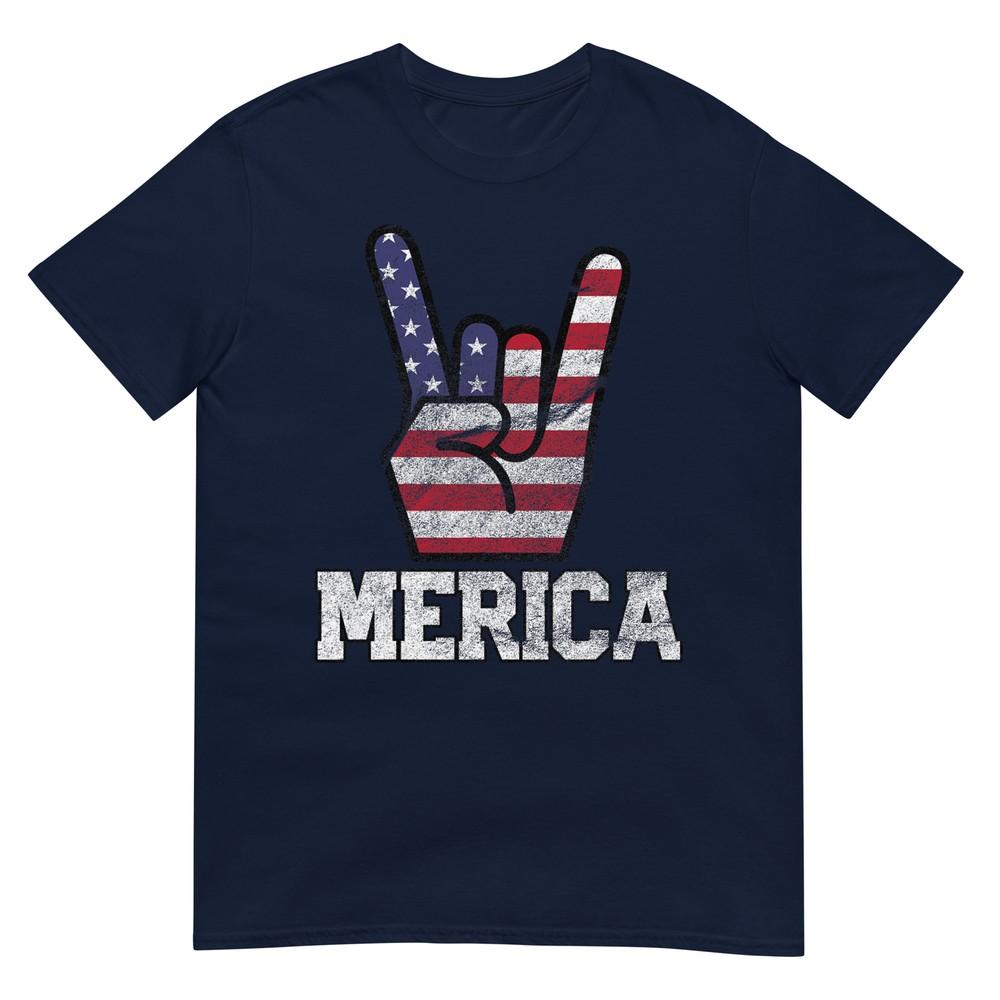 Merica Rock Sign 4th Of July Vintage American Flag Retro Usa TShirt