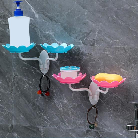 Bathroom Soap Dish Lotus Shape Easy To Install Adhesive Soap Dish Wall Mounted Self Draining Soap Holder Decor