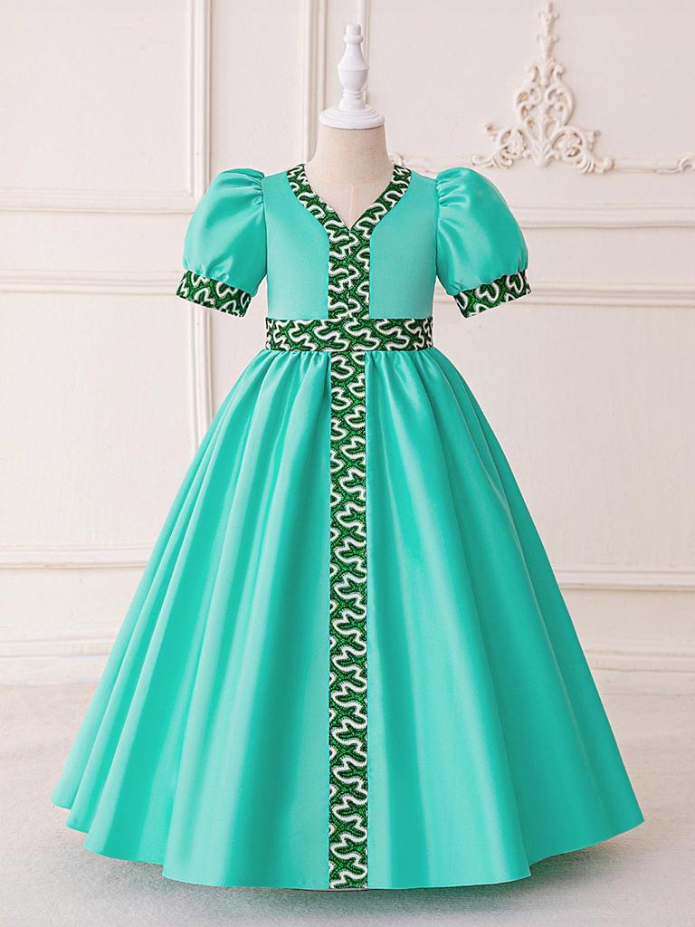 Saudi Arabia Girls' Patchwork Party Dress: Mid-Length Print