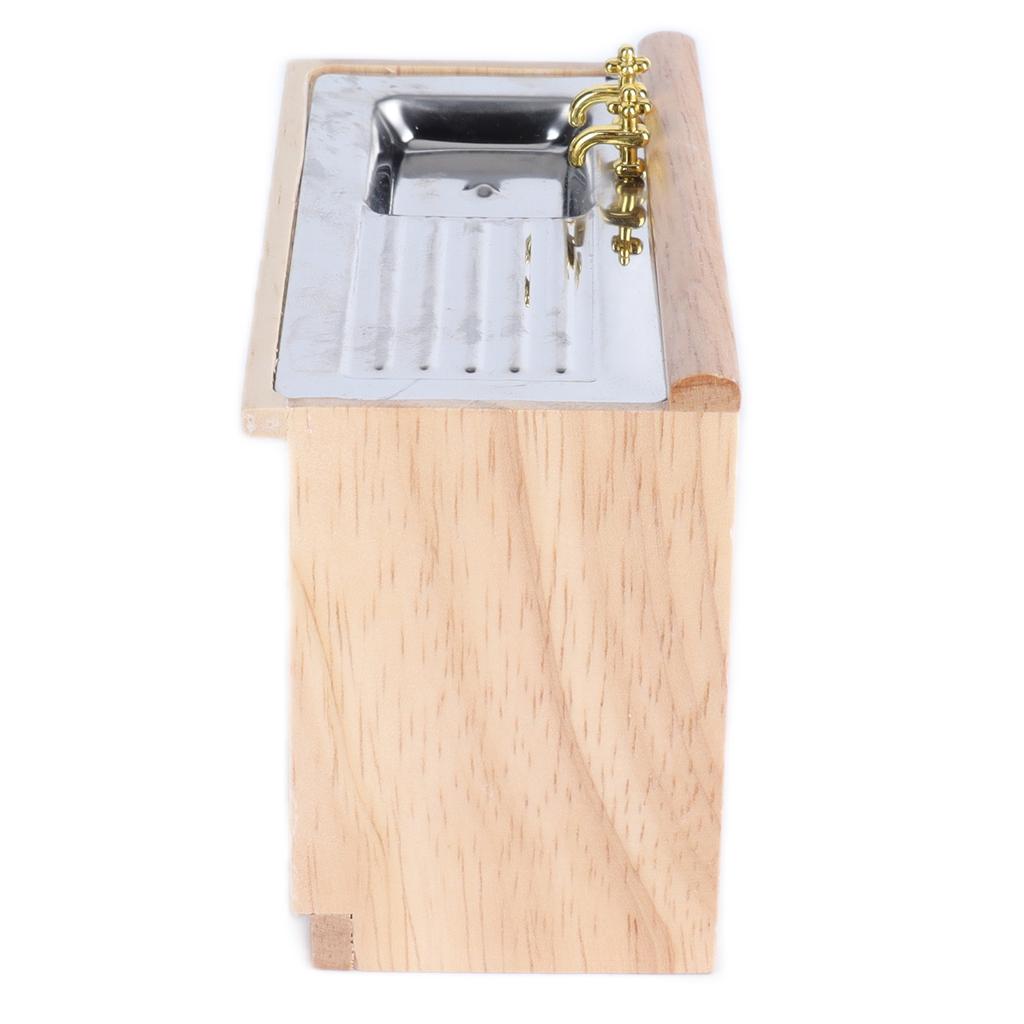 1:12 Wooden Wash Basin Small Exquisite Furniture Bathroom Sink for Doll House Kitchen Decor