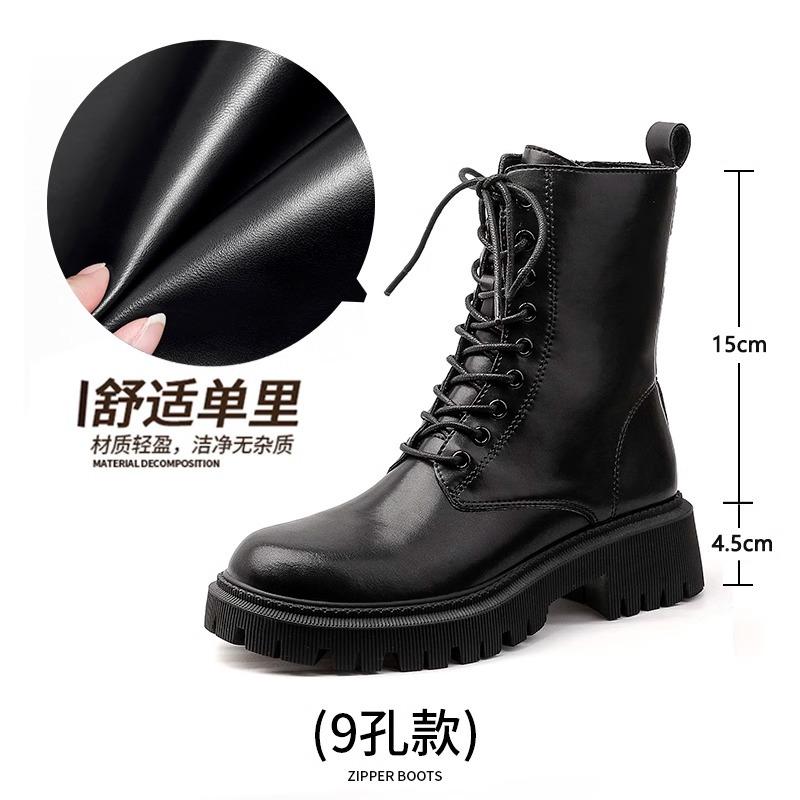Chelsea boots women's inner height increase spring and autumn new cigarette tube short boots thick-soled Martin boots women's style