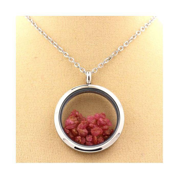 Pietre și minerale. Colier Spinel brut. Model Medalion 30 mm. Culoare Argintiu.