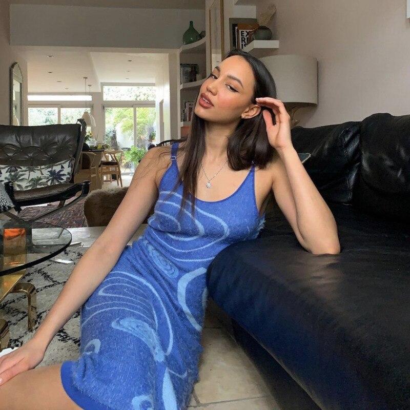 House Brand Off Shoulder Sunny Dress Spaghetti Strap Sexy Bodycon Summer Beachwear Paisley Hollow Out Knitted Dress damska