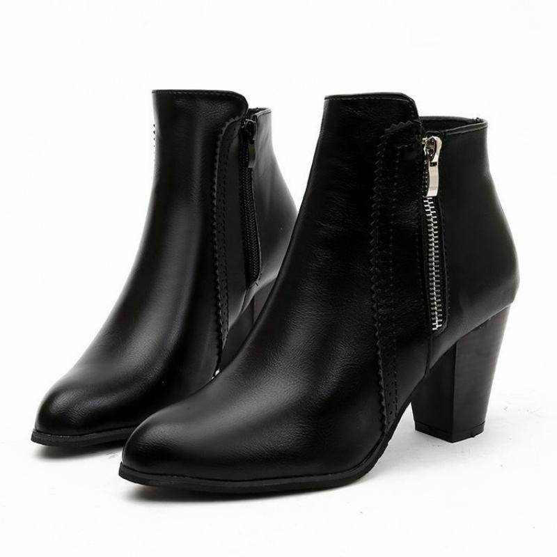 Stivali da donna Tacco grosso Stivaletti Stivaletti retrò con tacco alto Stivali outdoor in pelle PU Cerniera Casual Scarpe da donna Botas Mujer