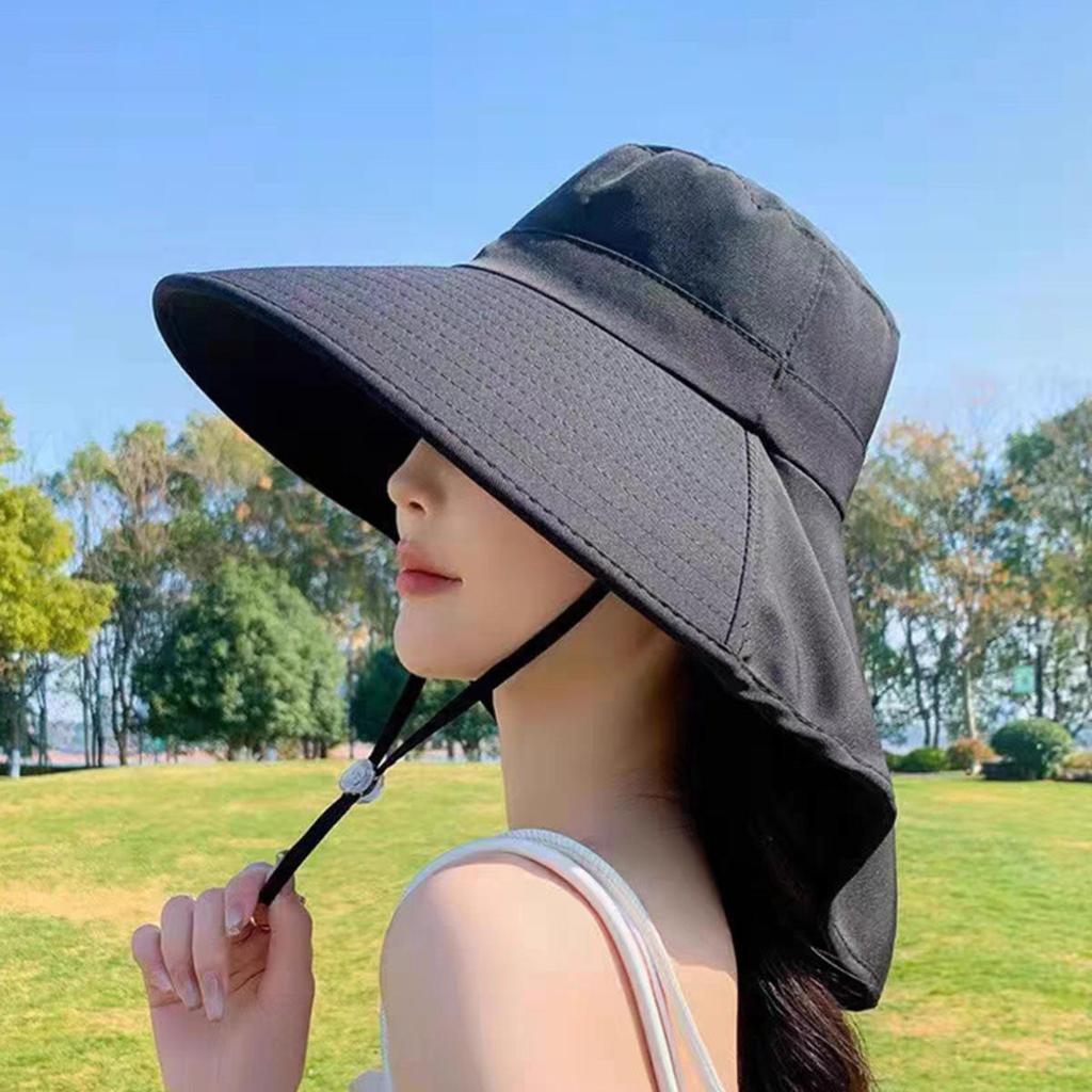 Women Summer Sun Hat Solid Color Fisherman Cap Ladies Visors High Quality Anti-UV Wide Brim Neck Protection Sunshade Hats