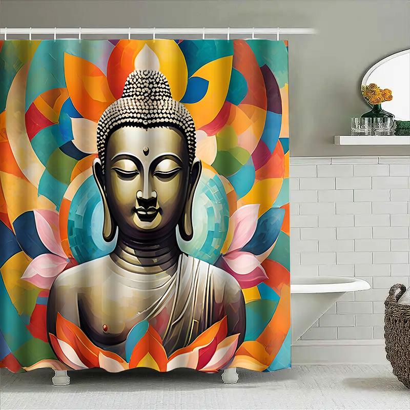 

Colorful Buddha Shower Curtain Artistic Vibrant Home Decor Waterproof Easy To Install And Maintain Easy-Clean Elevate Space W60H190(CM)-1 Pcs