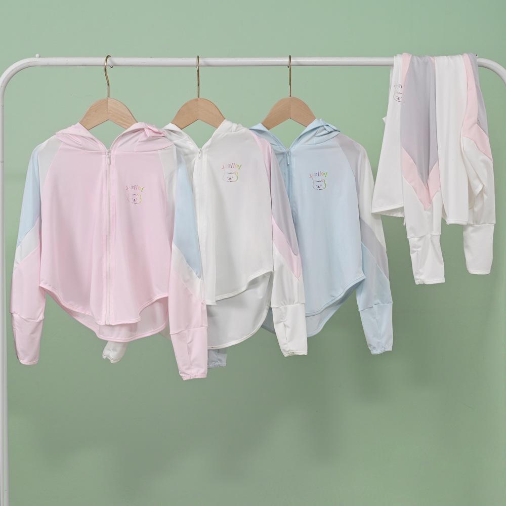 Kids Patchwork Color Block Ice Silk Sun Protection Jacket UPF50+ UV Protection Lightweight Breathable Summer Loose Fit Girls Sun Hoodie