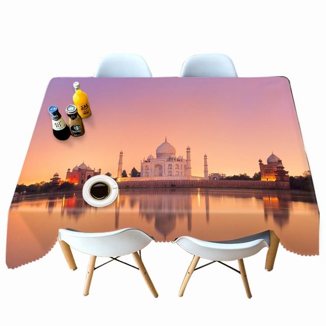 Castle By The River Sunset Landscape Pattern Tablecloth Thicken Cotton Rectangular Round Table Cloth For Wedding Picnic Party