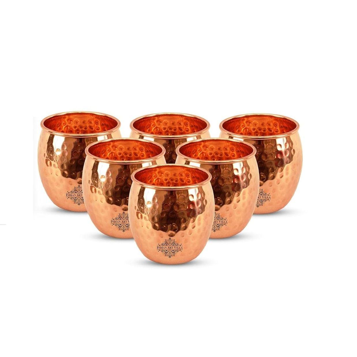 

Copper Glass Tumbler, Hammer Design, Drinkware, 550 ML Each, Set of 6