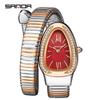 SANDA Women's Luxury Snake Head Bracelet Watch with Roman Mother-of-Pearl Dial, Diamond Accents, English Two-Hand, 30M Water Resistant.