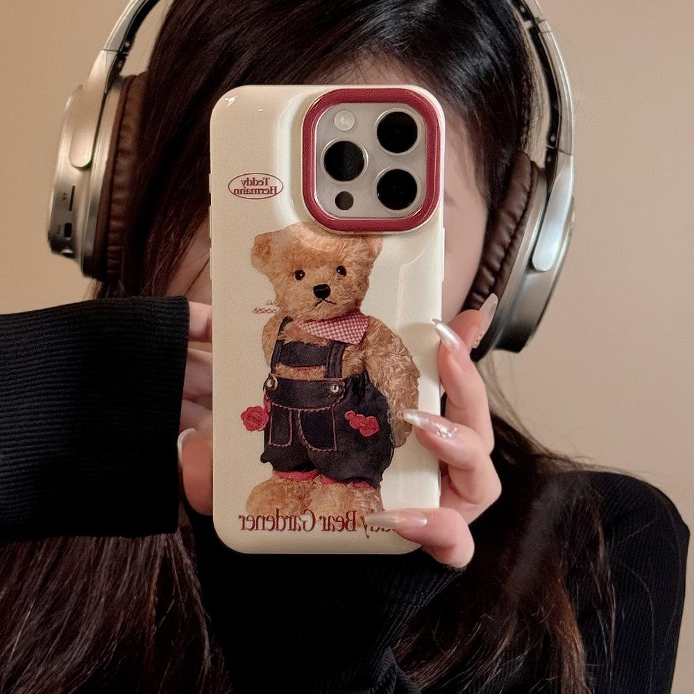 Niche Plush Denim Bear Apple 13 Mobile Phone Case Iphone15 Silicone 11 Suitable for 14promax Anti Fall 16