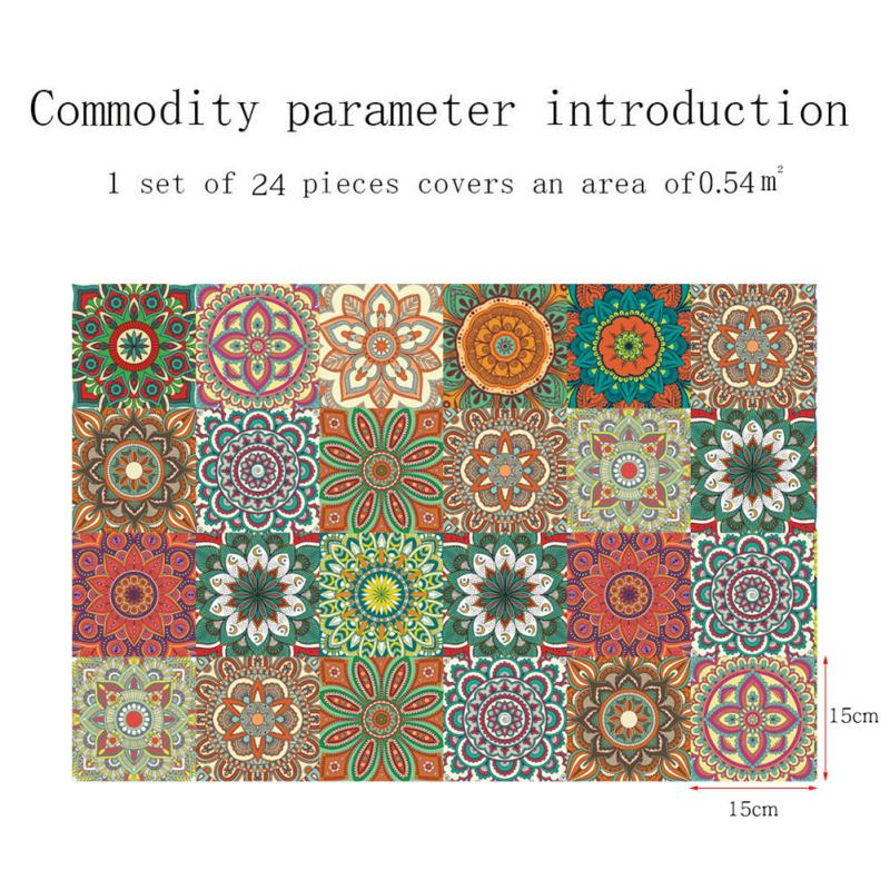 24 de bucăți autocolante de faianță cu mandala, retro, colorate, impermeabile, rezistente la căldură, autoadezive, perete de țiglă