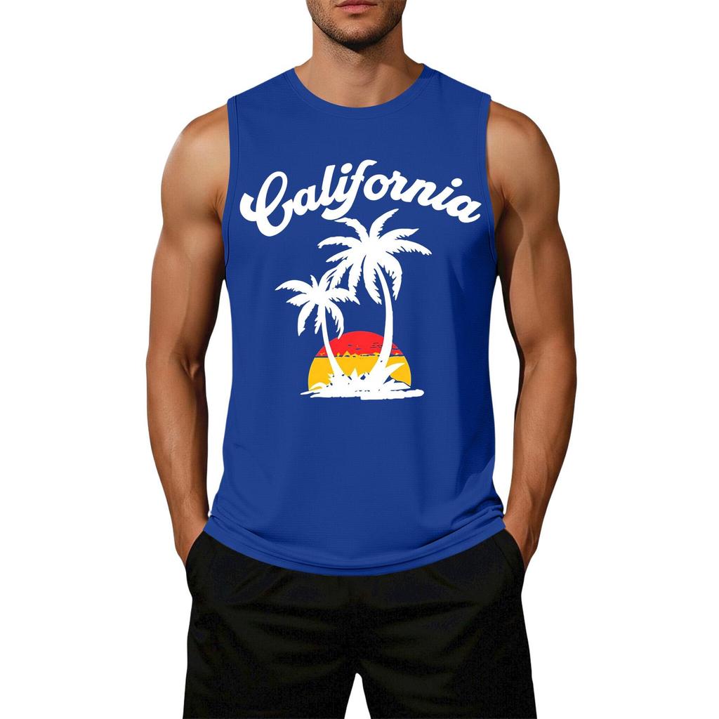 Herren ärmelloses lässiges Tanktop lockere Passform Sommer Strandkleidung Palme Grafikdruck leicht Baumwollmischung Hemd