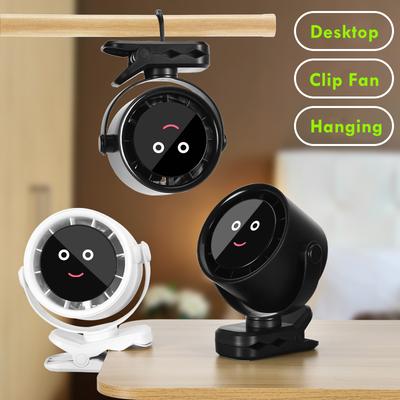 Smiling Face Portable Clip Fan Display USB Rechargeable Adjustable Wind Fan for Baby Stroller Student Dormitory 5 Levels