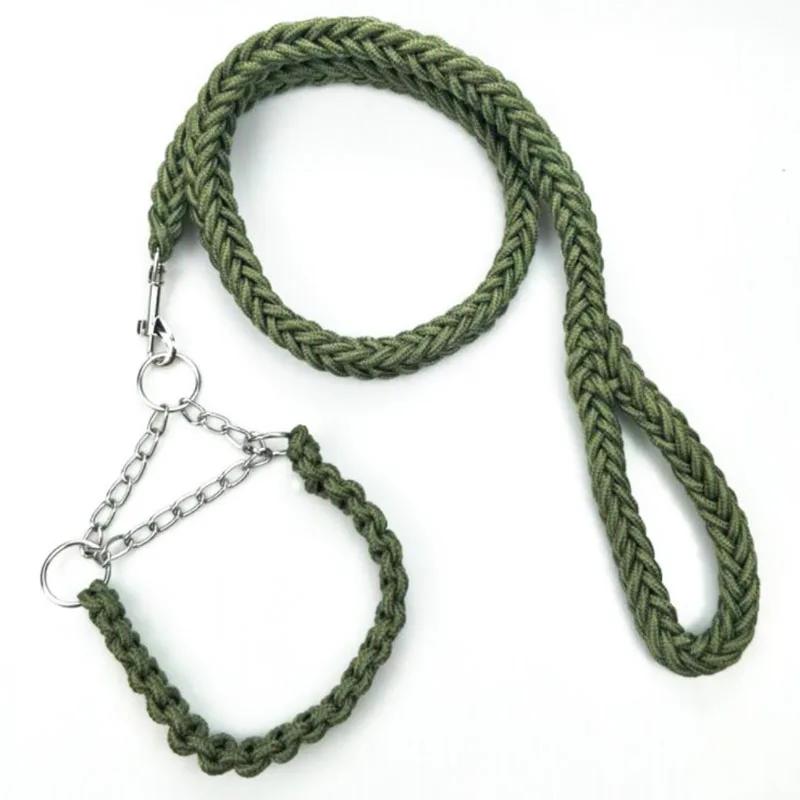 130cm Super Strong Coarse Nylon Dog Leash Army Green Canvas Double Row Adjustable Dogs Collars For Medium Large Dogs Leashes Set