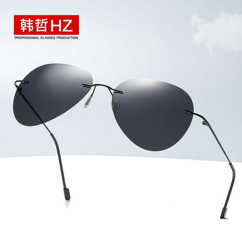 Metal Titanium Light Rimless Color Changing Sunglasses for Men Driving Day Night Glasses New gafas de sol hombre