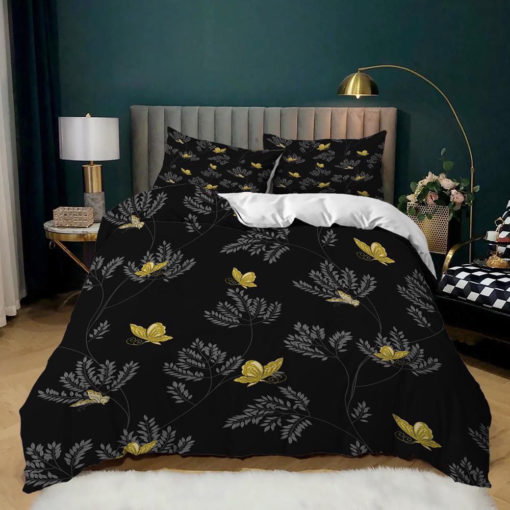 

Leaf Flower Print Three-Piece Kit Quilt Cover Small And Fresh 135 * 200 (two-piece set) 90g