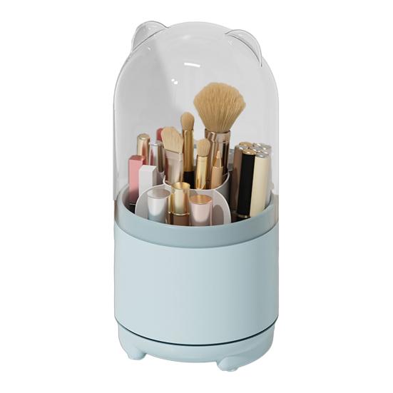 Makeup Brush Holder with Clear Lid 360-Degree Rotating Cosmetic Organizer Dust-proof Makeup Pen Organizer for Vanity Bathroom Desktop