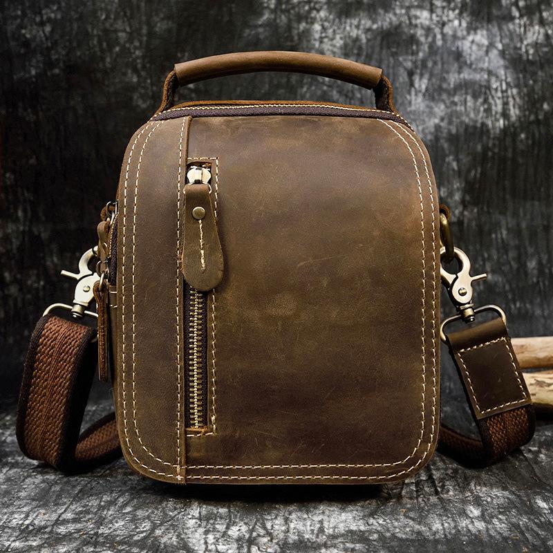 Crazy horse leather retro waist bag, large capacity genuine leather small shoulder bag, multifunctional crossbody bag, casual shoulder bag