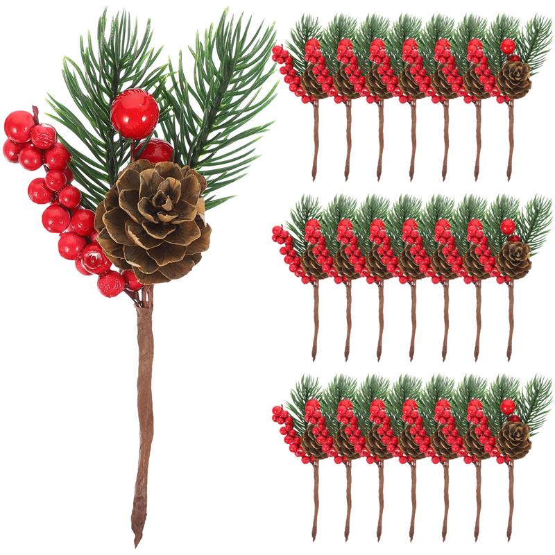 10 pz Bacche Finte Bacche di Natale Rami di Pino Rami Finti di Natale Rametti di Pino di Natale Ramo di Capodanno Per