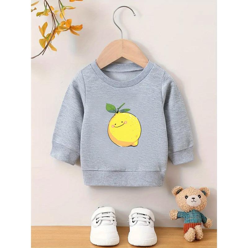 Cute cartoon print pattern, comfortable and simple spring and autumn versatile baby round neck hoodie for baby girls